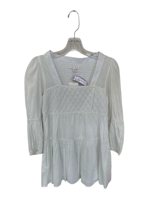 Anna Cate Size XS White Cotton Long Sleeve Quilt Detail Square Neck Dress White / XS