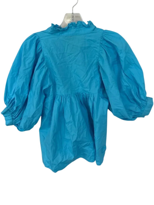 Never a Wallflower Size XS Sky Blue Cotton V Neck Ruffle Collar Pleated Top Sky Blue / XS