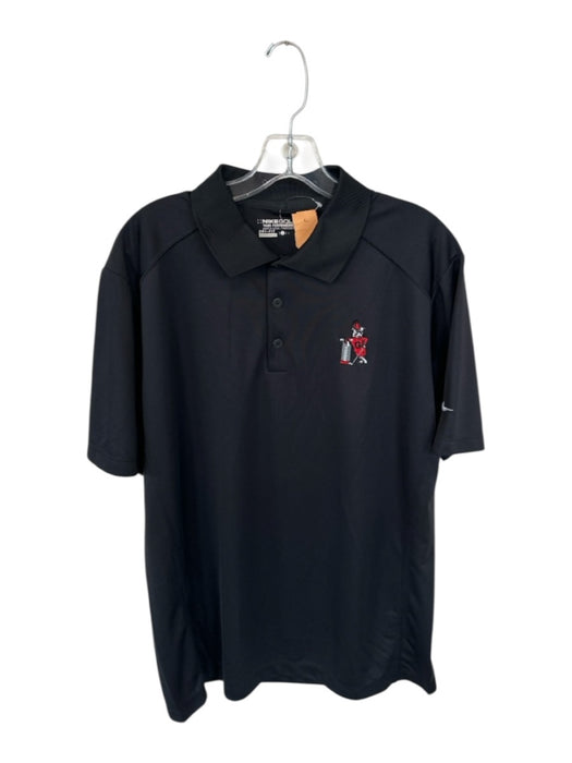 Nike Golf Size L Black Polyester Golf & American Flag 3 Button Dri-Fit Polo Black / L