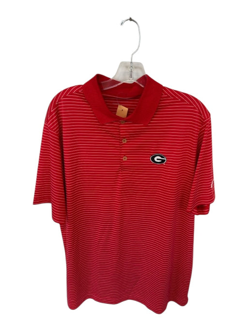 Nike Size XL Red & White Polyester Striped 3 Button Golf Men's Polo Red & White / XL
