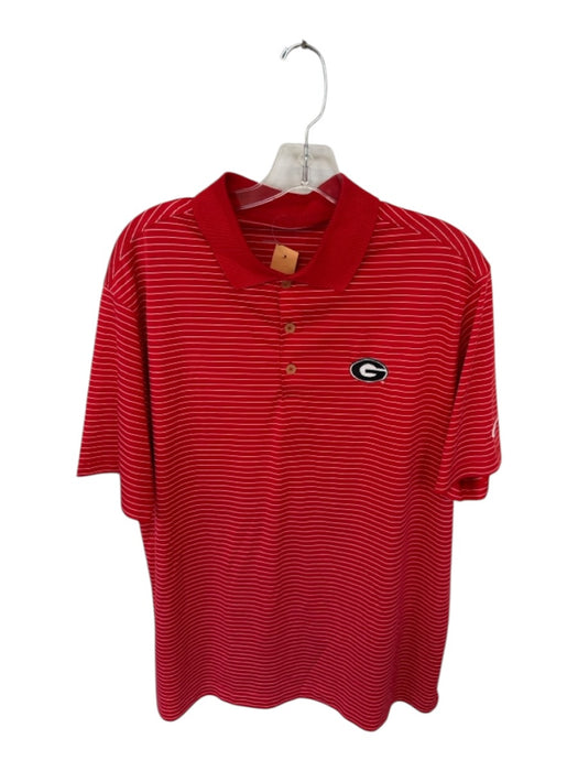 Nike Size XL Red & White Polyester Striped 3 Button Golf Men's Polo Red & White / XL