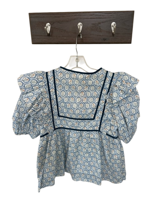 Hyacinth House Size XXS White & Navy Cotton floral pattern Tie Detail Blouse White & Navy / XXS