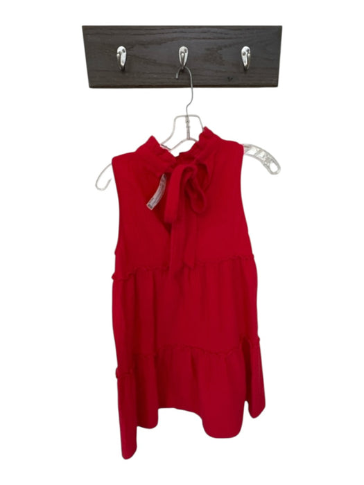 Pomander Place Size XS Red Cotton Sleeveless Tiered Ribbed Ruffle Collar Dress Red / XS
