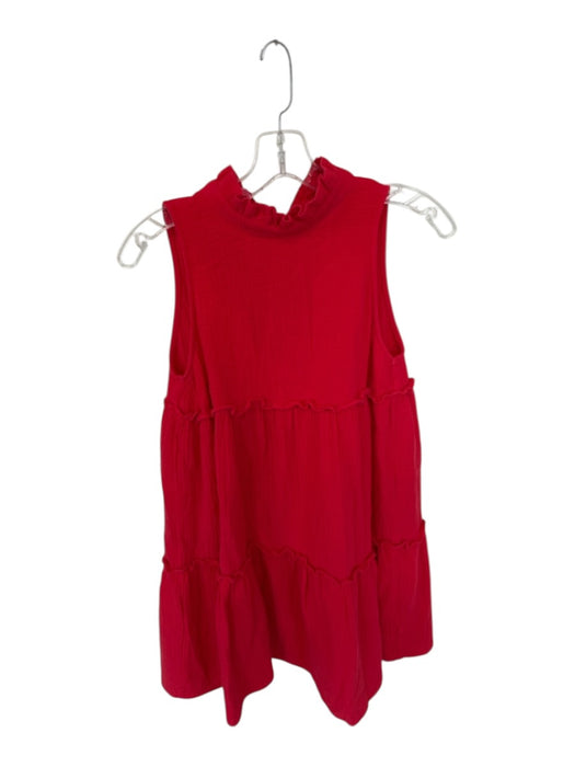 Pomander Place Size XS Red Cotton Sleeveless Tiered Ribbed Ruffle Collar Dress Red / XS