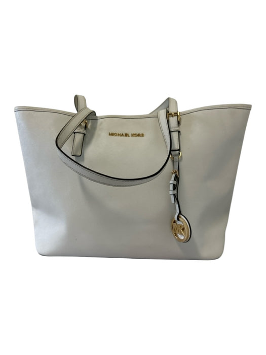 Michael Michael Kors White Leather Saffiano Trim Gold Hardware Tote Bag White / M