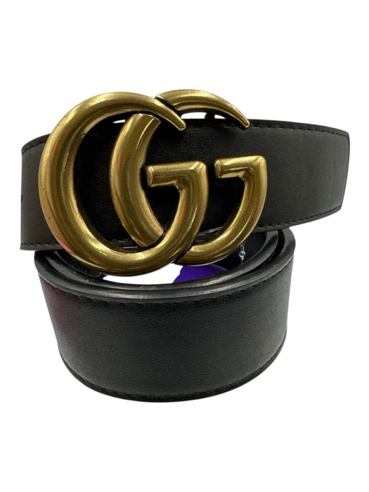 Gucci Black Leather Gold Tone Hardware GG Marmont Logo Buckle Peg Buckle Belts Black / 90/36"