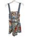 Farm Size S Blue, Red, Green Cotton Sleeveless Floral & Birds Cuffed Romper Blue, Red, Green / S