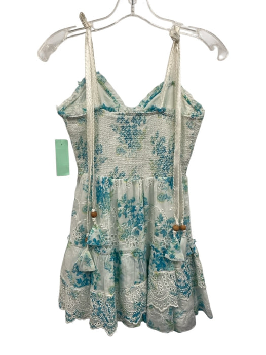 Love Shack Fancy Size XS Blue & White Cotton Sleeveless Floral Print Mini Dress Blue & White / XS