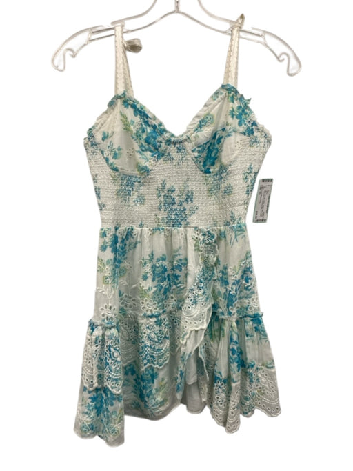 Love Shack Fancy Size XS Blue & White Cotton Sleeveless Floral Print Mini Dress Blue & White / XS