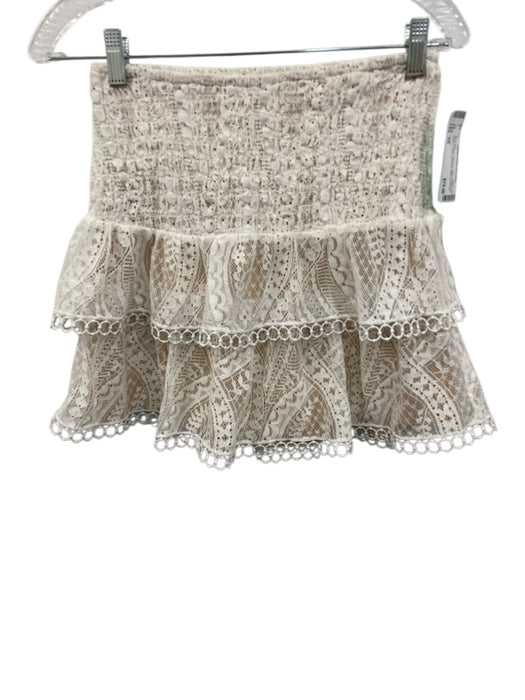 Saylor Size XS White & Beige Nylon & Cotton Ruffle Cap Sleeve Lace Skirt Set White & Beige / XS