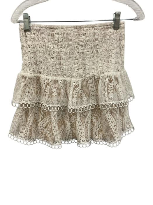 Saylor Size XS White & Beige Nylon & Cotton Ruffle Cap Sleeve Lace Skirt Set White & Beige / XS