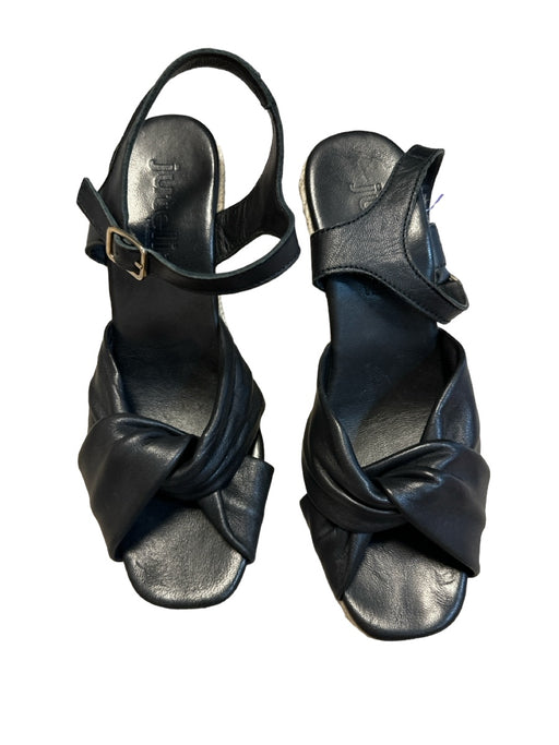 Jutelia Shoe Size 39 Black & Tan Leather Twist Wedge Espadrille Sandals Black & Tan / 39