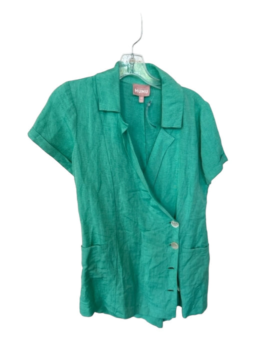 Show Me Your Mumu Size XS Green Linen Short Sleeve Buttons Romper Green / XS