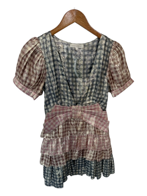 Loveshackfancy Size 2 Mauve & Blue Silk Blend Short Balloon Sleeve Dress Mauve & Blue / 2