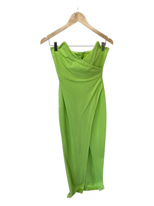 Lovers + Friends Size S Lime Green Rayon Blend Strapless Corset Bodice Slit Gown Lime Green / S