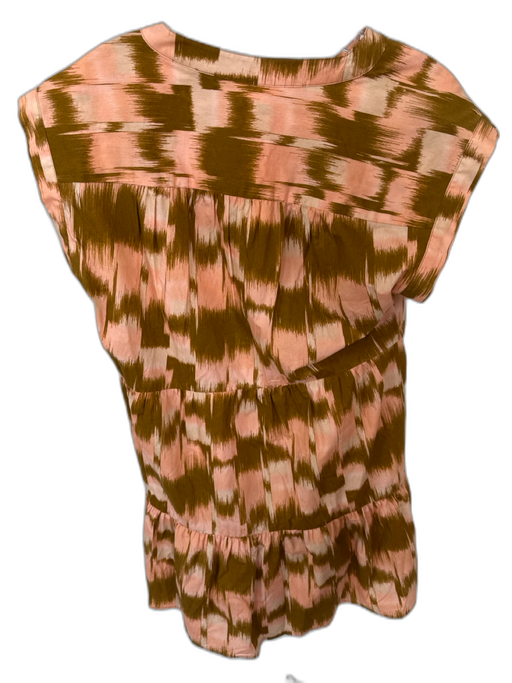 Marie Oliver Size S Brown & Peach Cotton Cap Sleeve Ikat Split Neck Dress Brown & Peach / S