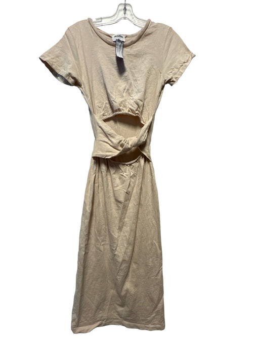 LNA Clothing Size S Tan Cotton Short Sleeve Cut Out Sides Maxi Dress Tan / S