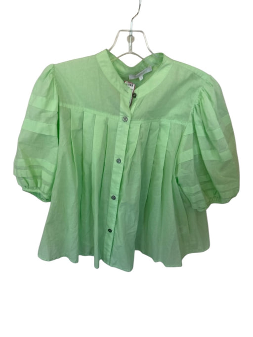 Olivaceous Size L Mint Green Cotton Long Balloon Sleeve Button Down Top Mint Green / L