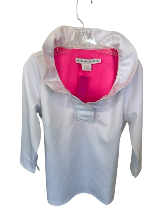 Gretchen Scott Size M White & Pink Polyester Blend Ruffle Collar Long Sleeve Top White & Pink / M