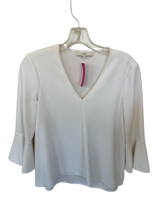 Tibi Size XS Ivory Polyester Blend Long Bell Sleeve V Neck Top Ivory / XS