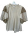 THML Size L Beige & Multi Cotton Blend Puff Sleeves Ruffle Collar Dotted Blouse Beige & Multi / L