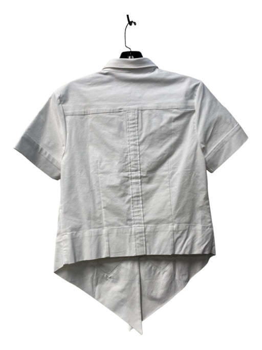 Anatomie Size M White Cotton Blend Short Sleeve Button Up Collared Darted Top White / M