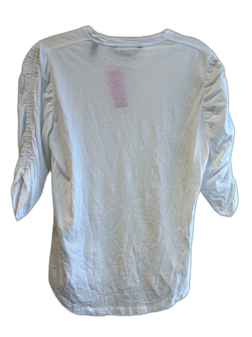 Veronica Beard Size XS White Cotton Short Sleeve Round Neck Rouched Detail Top White / XS