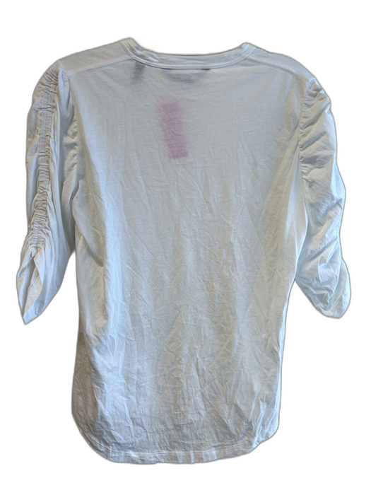 Veronica Beard Size XS White Cotton Short Sleeve Round Neck Rouched Detail Top White / XS