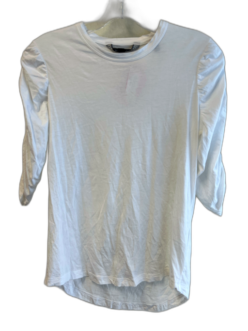 Veronica Beard Size XS White Cotton Short Sleeve Round Neck Rouched Detail Top White / XS