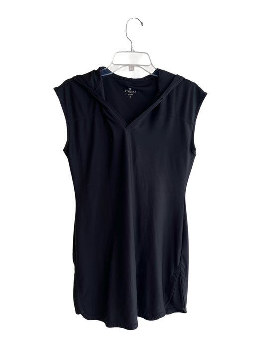 Athleta Size S Black Polyester Short Sleeve solid color Hood V Neck Dress Black / S