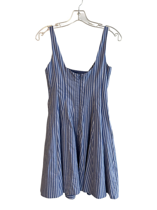 Cynthia Rowley Size 2 Blue Cotton Square Neck Striped Back Zip Pockets Dress Blue / 2