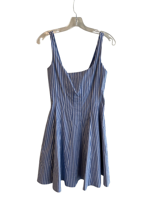 Cynthia Rowley Size 2 Blue Cotton Square Neck Striped Back Zip Pockets Dress Blue / 2