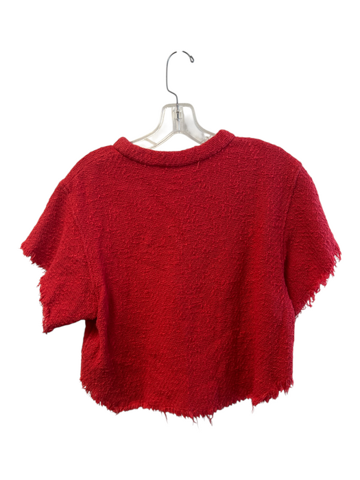 IRO Size 34 Red Cotton Blend Tweed Cropped Raw Edge Round Neck Top Red / 34