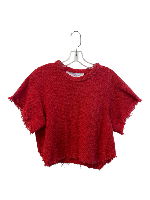 IRO Size 34 Red Cotton Blend Tweed Cropped Raw Edge Round Neck Top Red / 34