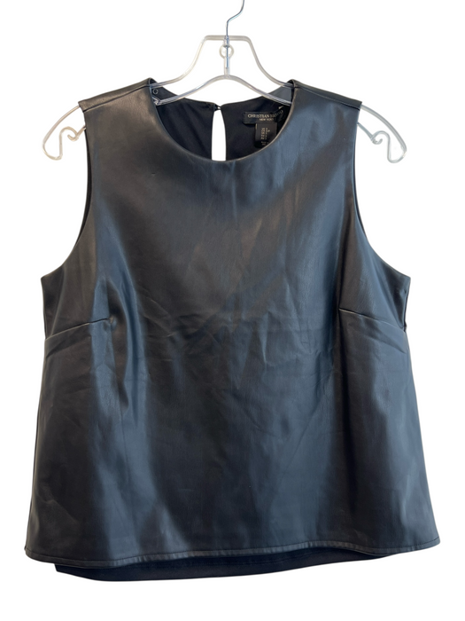 Christian Siriano Size S Black Polyurethane Tank Round Neck Dart Detail Top Black / S