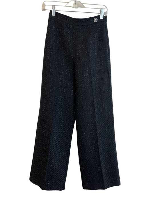 MNG by Mango Size XS Black Tweed Wide Leg Side Lace Pearl Detail Pants Black / XS