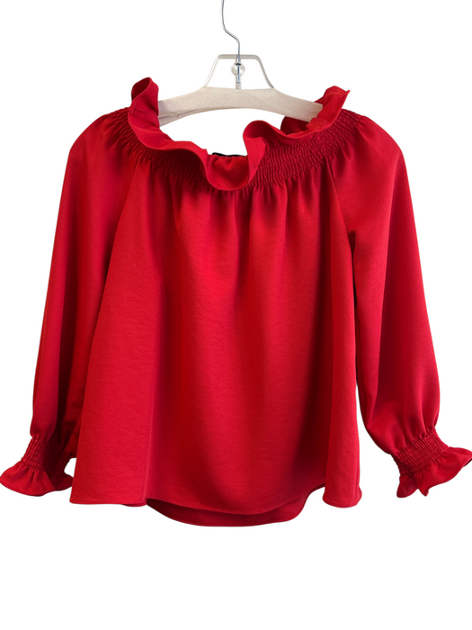 Tuckernuck Size XS Red Polyester Long Sleeve Ruffle Detail Elastic Neck Top Red / XS
