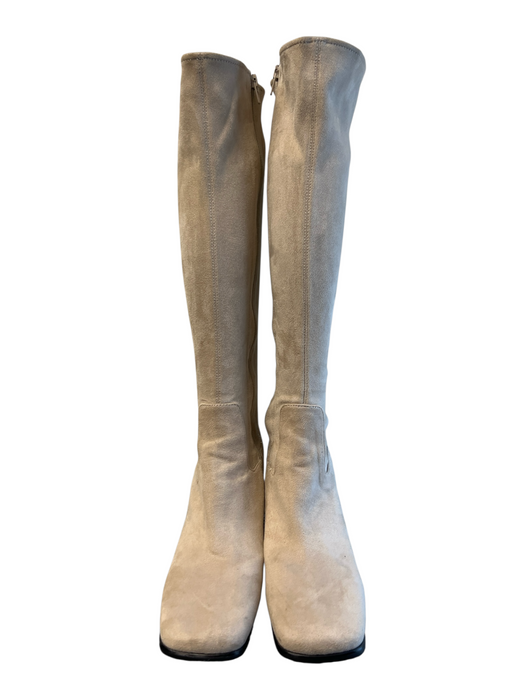 Jeffrey Campbell Shoe Size 8.5 Beige Suede Square Toe Zip Up Block Heel Boots Beige / 8.5