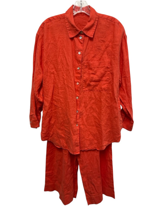 oysho Size XS Bright Orange Linen Button Front Button Fly Patch Pocket Pants Set Bright Orange / XS