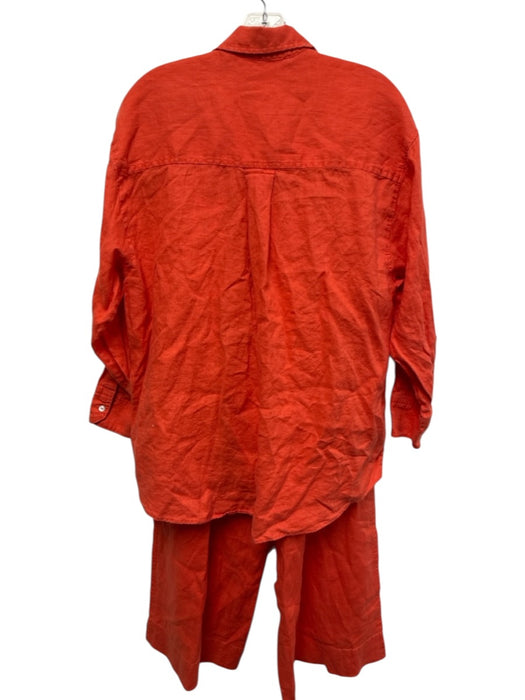 oysho Size XS Bright Orange Linen Button Front Button Fly Patch Pocket Pants Set Bright Orange / XS