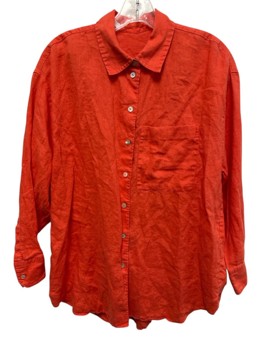 oysho Size XS Bright Orange Linen Button Front Button Fly Patch Pocket Pants Set Bright Orange / XS