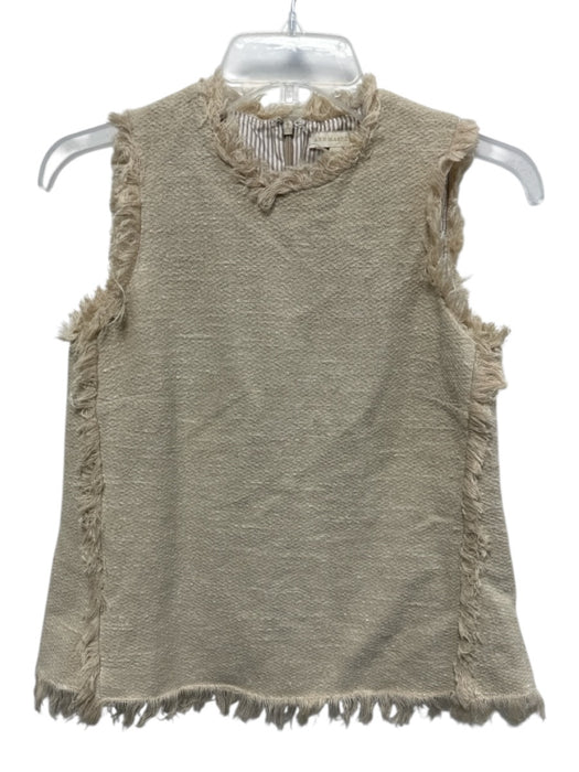 Ann Mashburn Size XS Beige Silk Blend  Accordion Pleat Fringe Textured Top Beige / XS