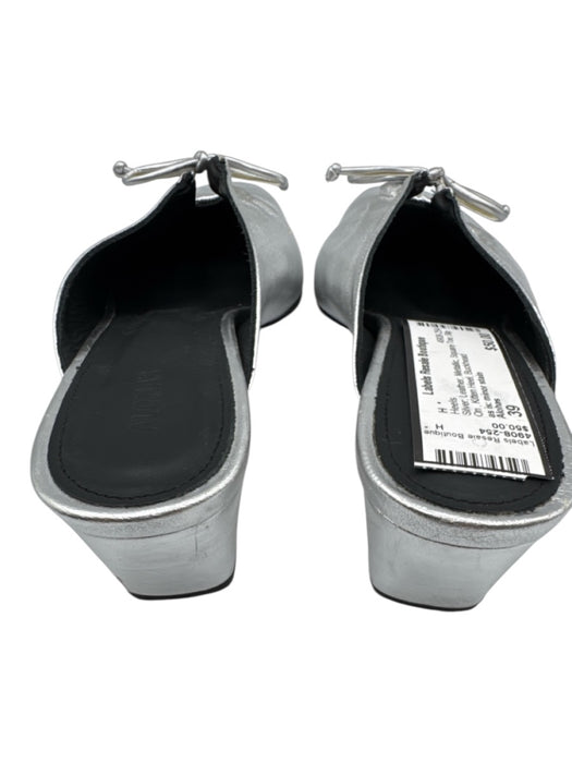 Alohas Shoe Size 39 Silver Leather Metallic Square Toe Slip On Kitten Heel Heels Silver / 39