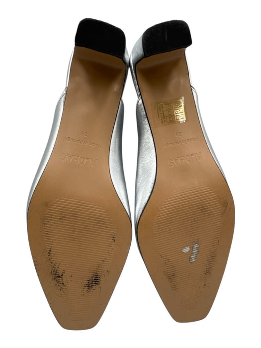 Alohas Shoe Size 39 Silver Leather Metallic Square Toe Slip On Kitten Heel Heels Silver / 39