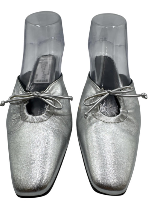 Alohas Shoe Size 39 Silver Leather Metallic Square Toe Slip On Kitten Heel Heels Silver / 39