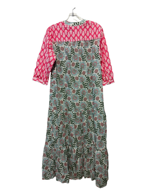 Zara Size S Pink & Green Cotton Long Sleeve Floral Maxi Dress Pink & Green / S