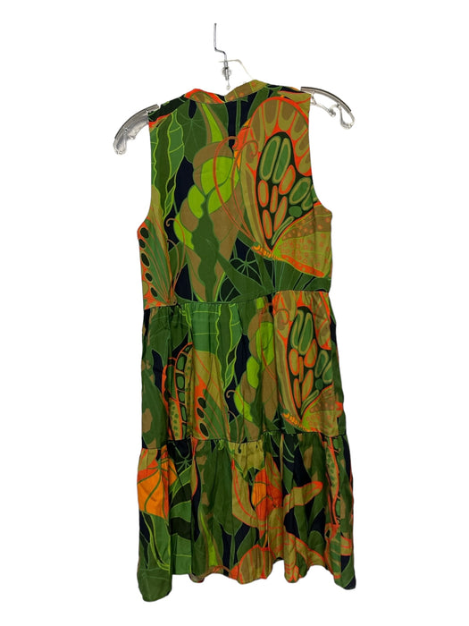 Julie Brown Size S Green & Orange Sleeveless Leaves Side Zip Dress Green & Orange / S