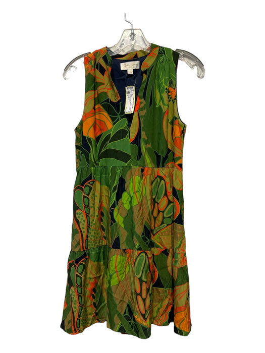 Julie Brown Size S Green & Orange Sleeveless Leaves Side Zip Dress Green & Orange / S