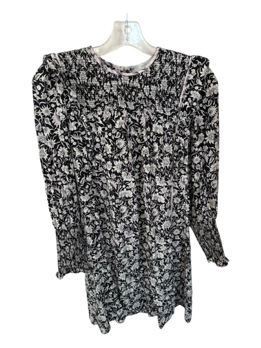 Joie Size S Purple & Black Long Sleeve Floral Rouched Dress Purple & Black / S