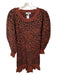 525 Size S Brown & Black Viscose Blend Long Sleeve Animal Print Drop Waist Dress Brown & Black / S